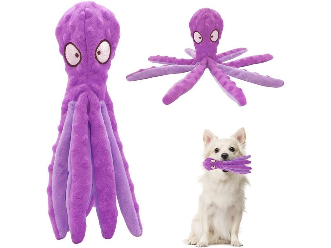 2026 brinquedo para Cães Pequenos Sem Recheio, Brinquedo de Pelúcia de Polvo Durável com Papel Crispante para Cachorros Morder Morado