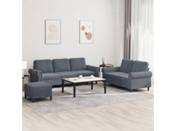 Vidaxl 3 Pcs Conjunto De Sofás Com Almofadões Veludo Cinzento-escuro