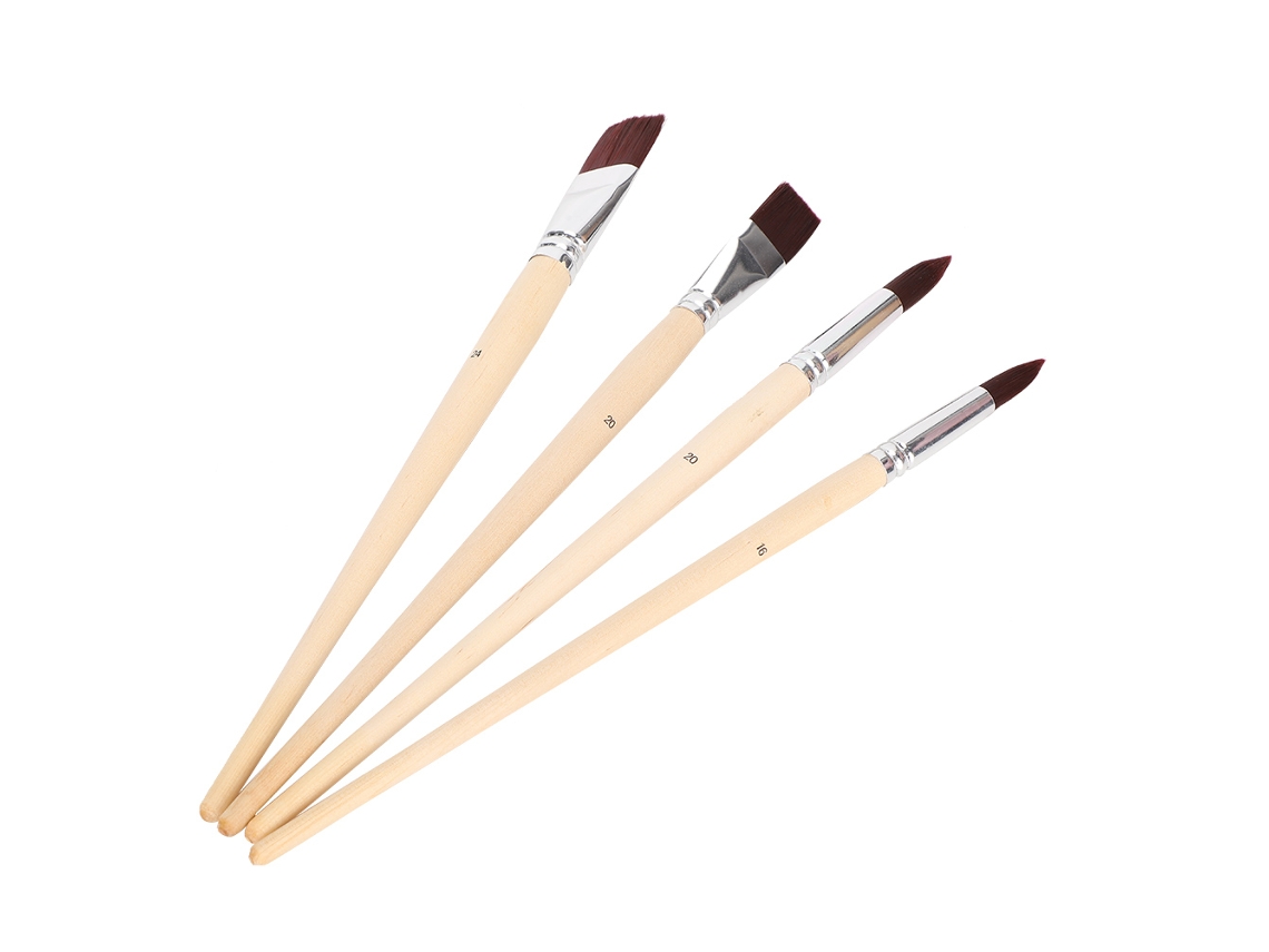 Conjunto De 4 Pinceis De Nylon Com Ponta Plana Para Água, Guache, Óleo E Acrílico - Ferramentas De Pintura Para Artistas