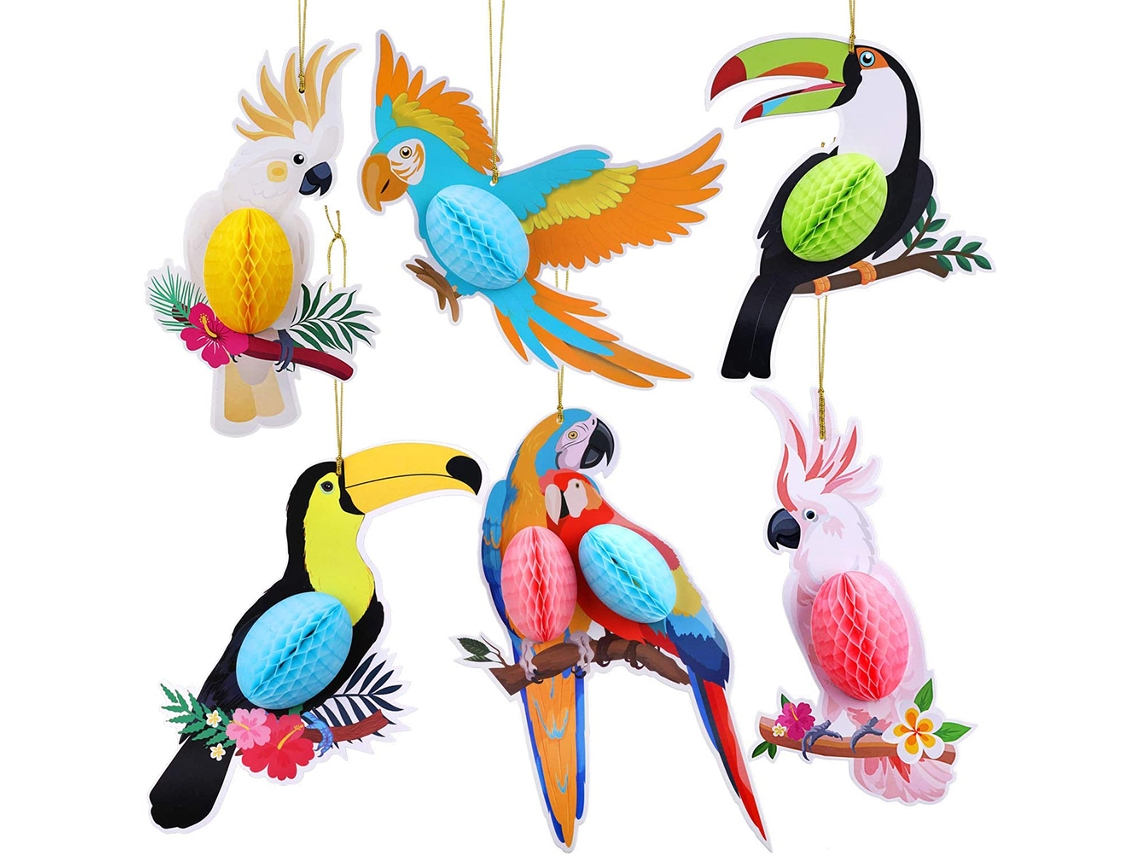 Mali 6pcs/conjunto Decoração de Papagaio Pendente em Papel para Festa Tropical Verão Casamento Aniversário Jardim