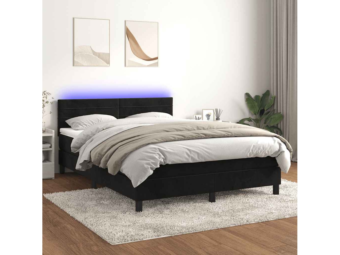 Vidaxl Cama Box Spring C/ Colchão/led 140x200 Cm Veludo Preto