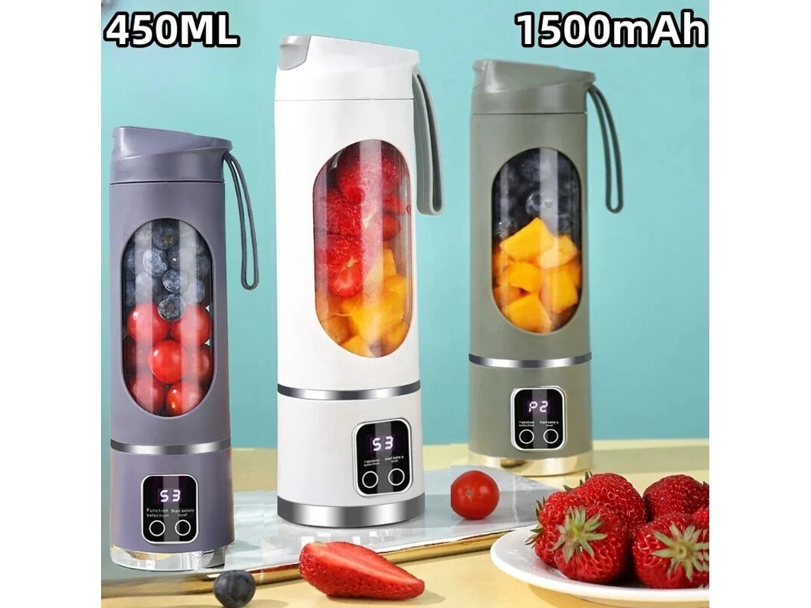 Roxo Liquidificador Portátil 450ml, 8 Lâminas, 3 Velocidades, Recarregável Usb, Shakes Smoothies, Visor Digital MDUG