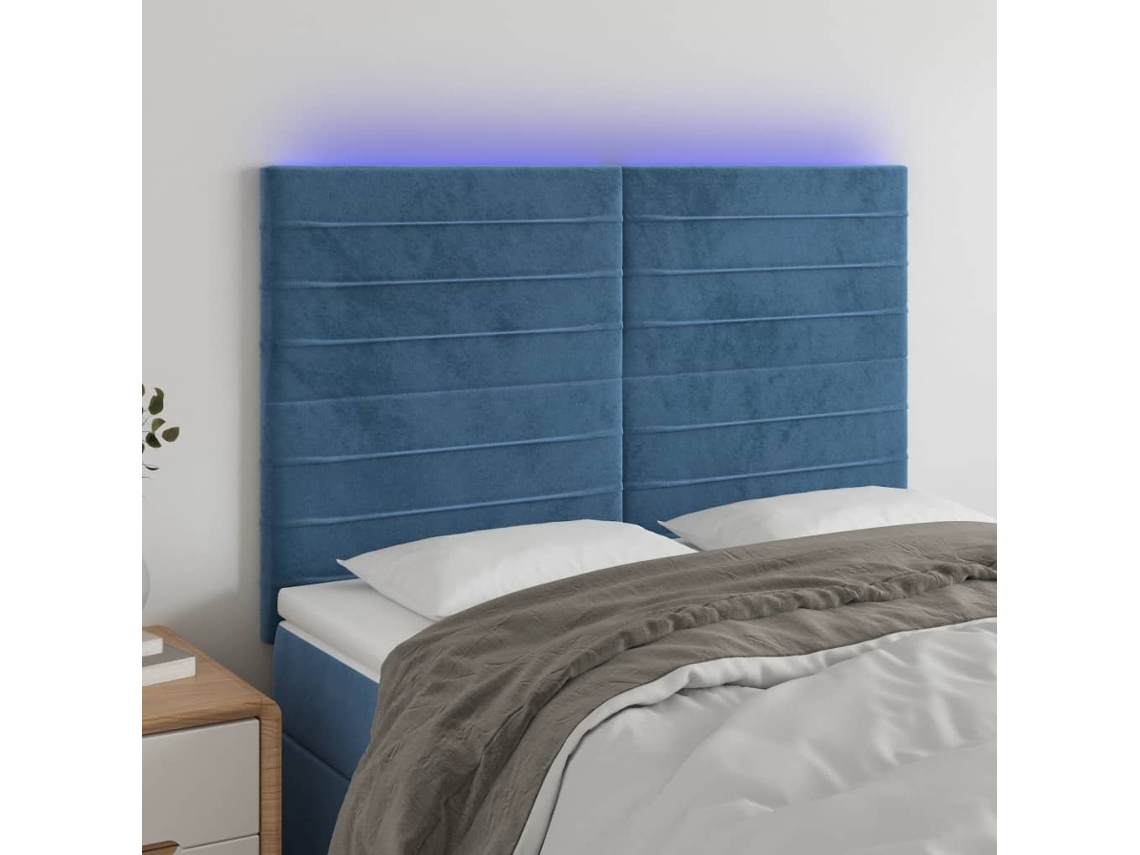 Cabecero de terciopelo con luces LED 144x5x118/128cm Azul Oscuro