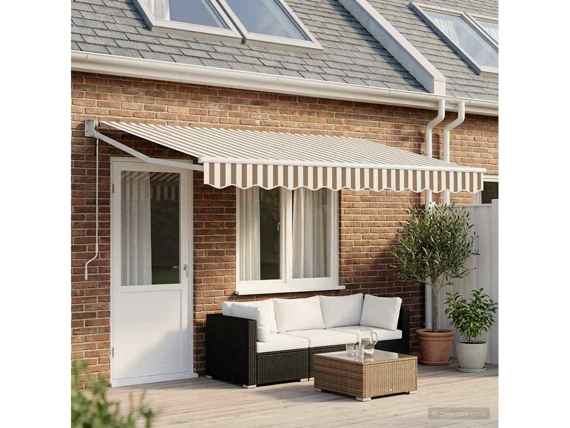 Vidaxl Toldo Retrátil Cinza Claro E Branco 4 × 3 M Poliéster E Metal