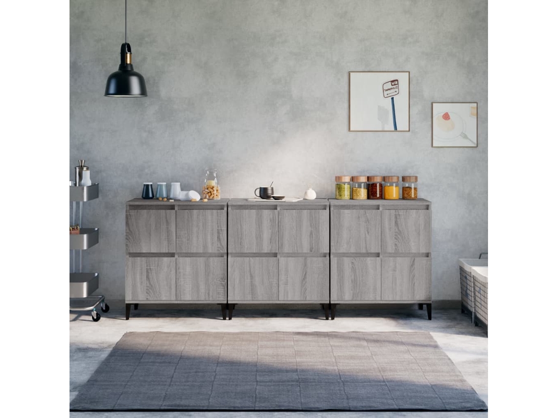 Vidaxl Aparadores 3 Pcs 60x35x70 Cm Derivados Madeira Cinza Sonoma