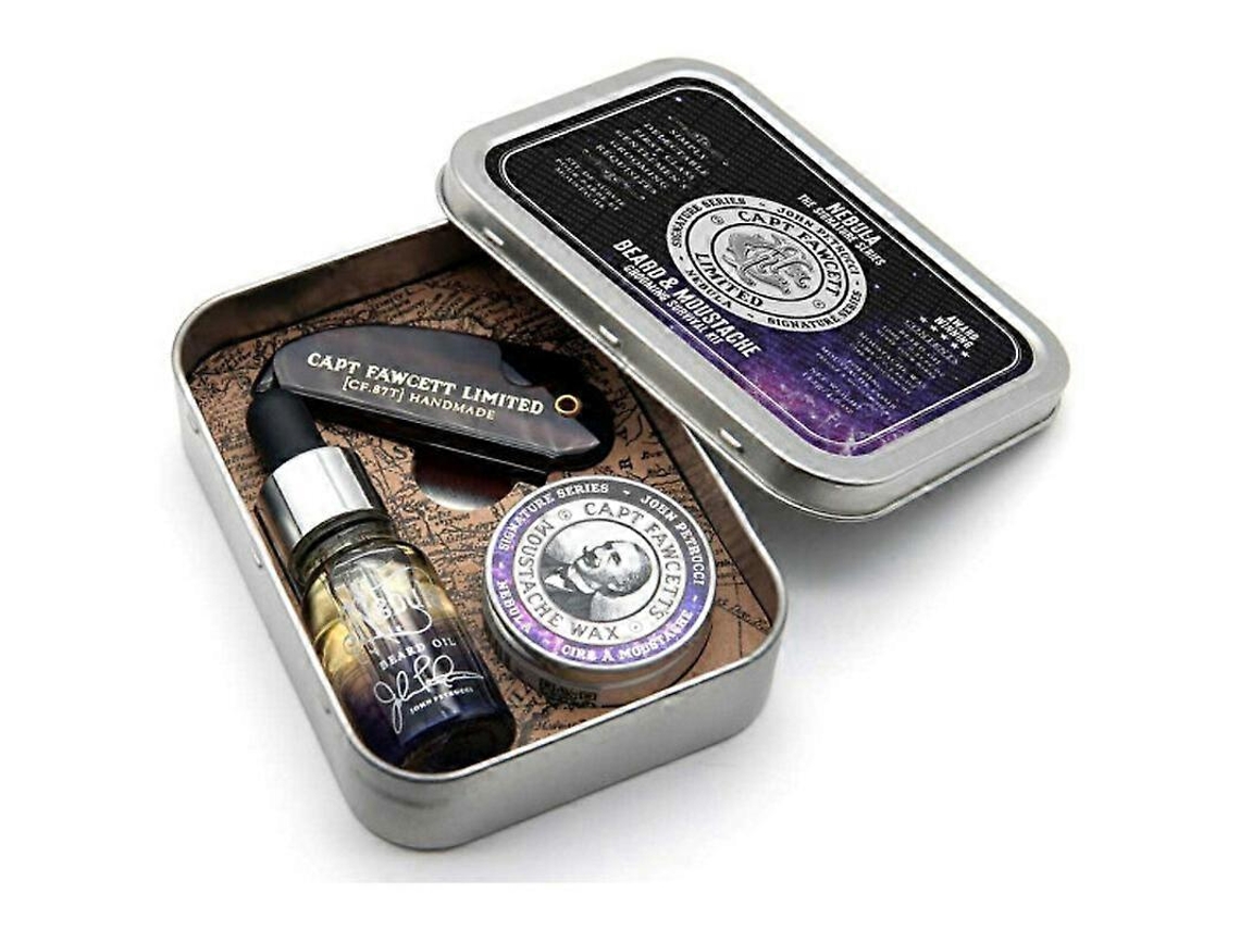 Kit De Cuidados Para Barba E Bigode, Com Óleo, Cera E Pente, Em Lata