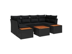Conjunto 7 Conjunto De Sofá De Jardim Vidaxl Preto Vime Pe (55 X 55 X 37 Cm)