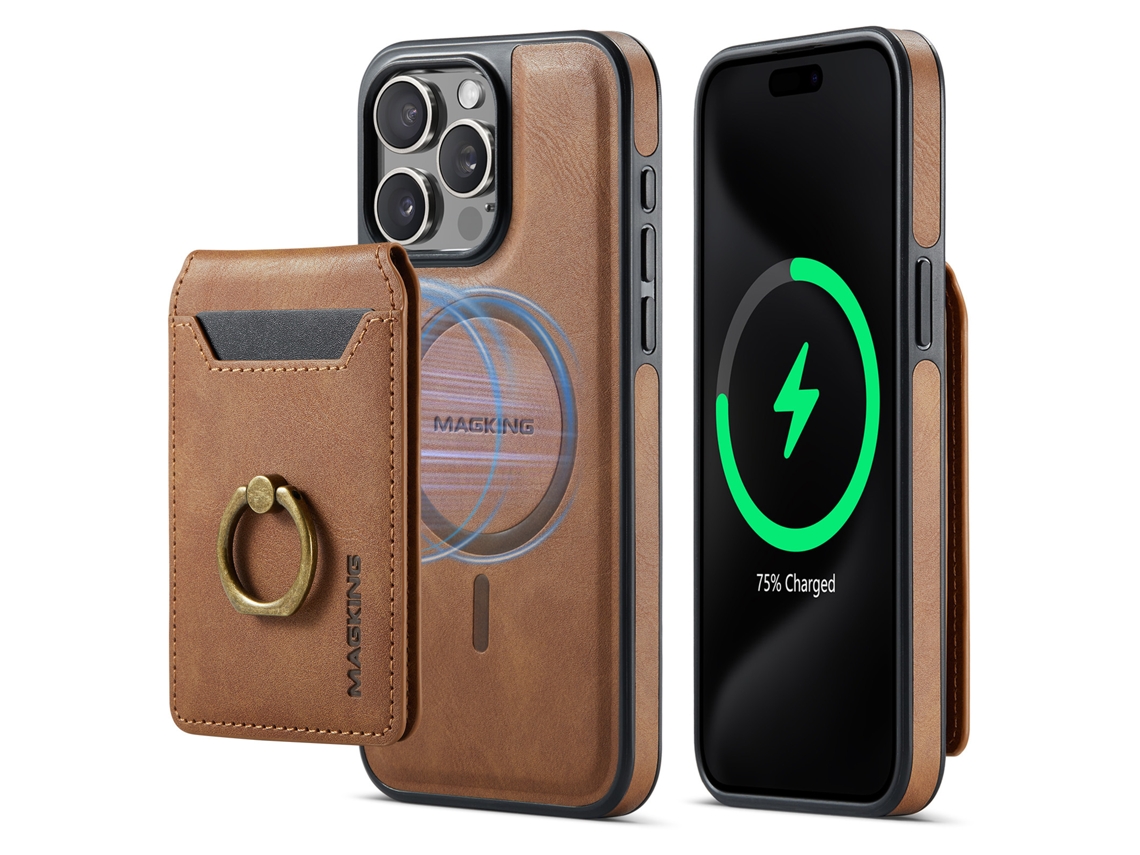 Capa Removível Magnética Para Iphone 16 Pro Max ,para Magsafe, Rfid, Pele Porta Cartões Castanho Hexinyigjly