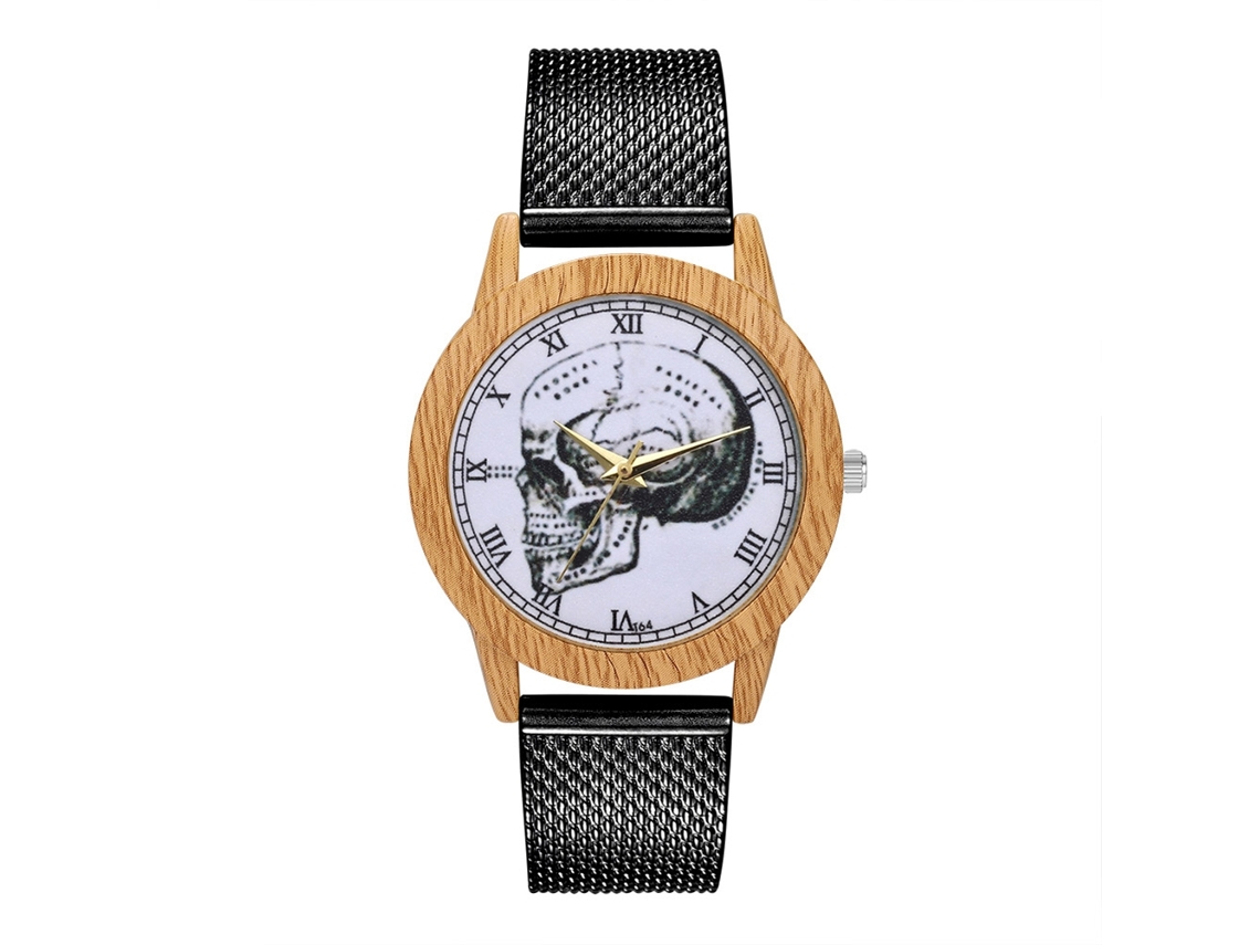 Relógio de quartzo unissex casual Zhoulianfa preto com pulseira de silicone e mostrador de caveira.