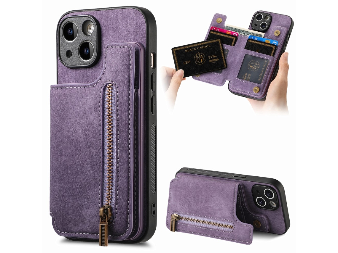 Capa Quedas Para Iphone 14 Pele Sintética Roxo