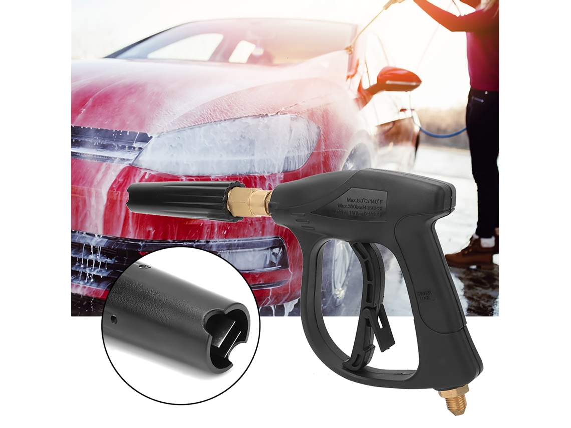 Pistola de pulverização atomizadora ajustável em latão e plástico para lavagem de carros de alta pressão.