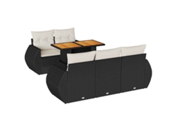 Conjunto de sofá de jardim 6 peças com almofadões Vime Pe Preto MAISON EXCLUSIVE (6 peças)