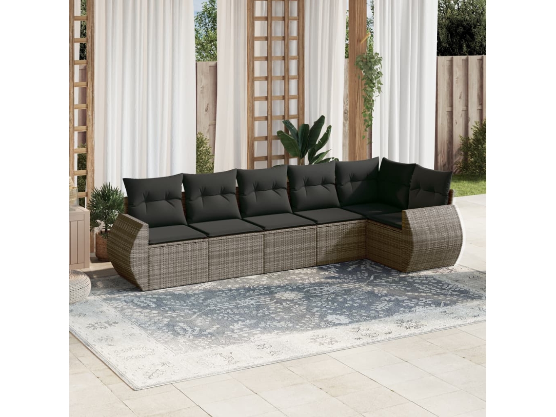 Vidaxl 6 Pcs Conjunto Sofás De Jardim Com Almofadões Vime Cinzento