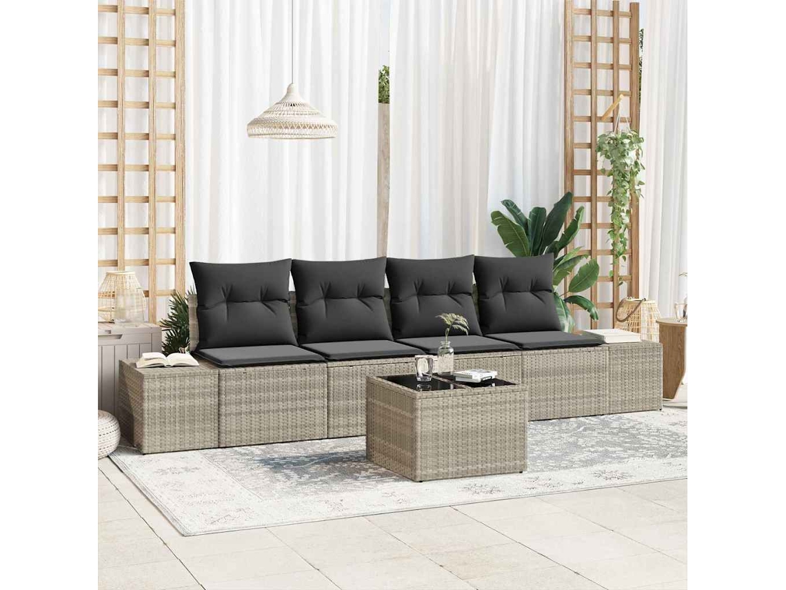 Vidaxl Conjunto De Sofás Com Almofada 5 Pcs Cinzento-claro Vime Pe