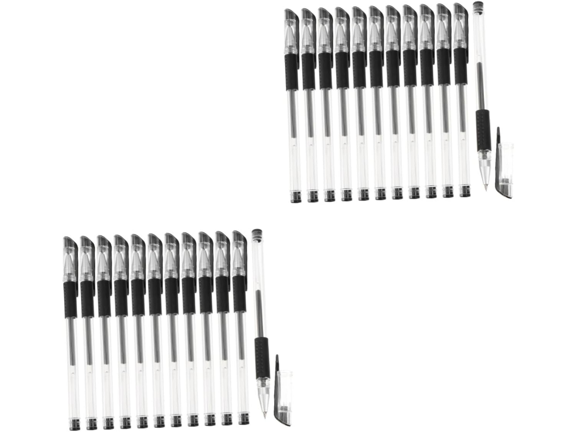 Conjunto De 24 Canetas Em Gel Pretas, Ergonômicas, Ideais Para Escola,