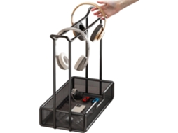 Suporte Para Fones De Ouvido Mesa Com Organizador Compartimento Armazenamento, Suporte De Mesa Estável Para Fones Ouvido