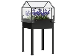 Cama elevada com telhado de estufa BTFORUS, com caixa para plantas, 60x60x120cm, preto