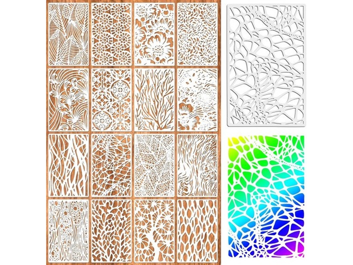 Sjablonen 16 Unidades - Sujetas Geométricas Abstractas - Sujetas Reutilizáveis - Decoração - Materiais Resistentes À Diffusão - Propriedades Estáveis
