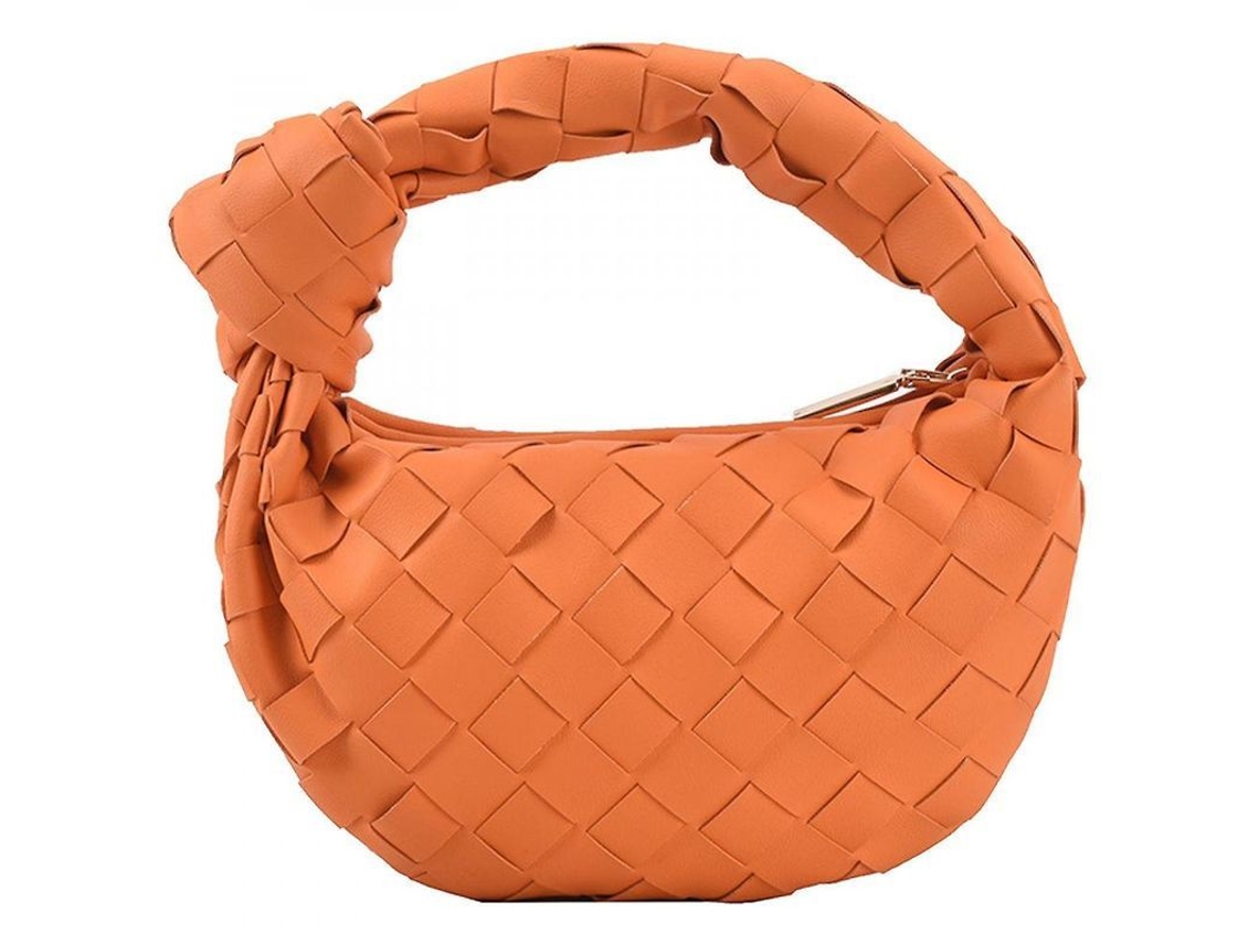 Bolsa Hobo S/MARCA de Couro Pu, Tecido, Nó, Moda, Laranja