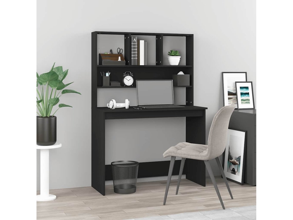 Vidaxl Secretária C/ Prateleiras 102x45x148 Cm Derivados Madeira Preto