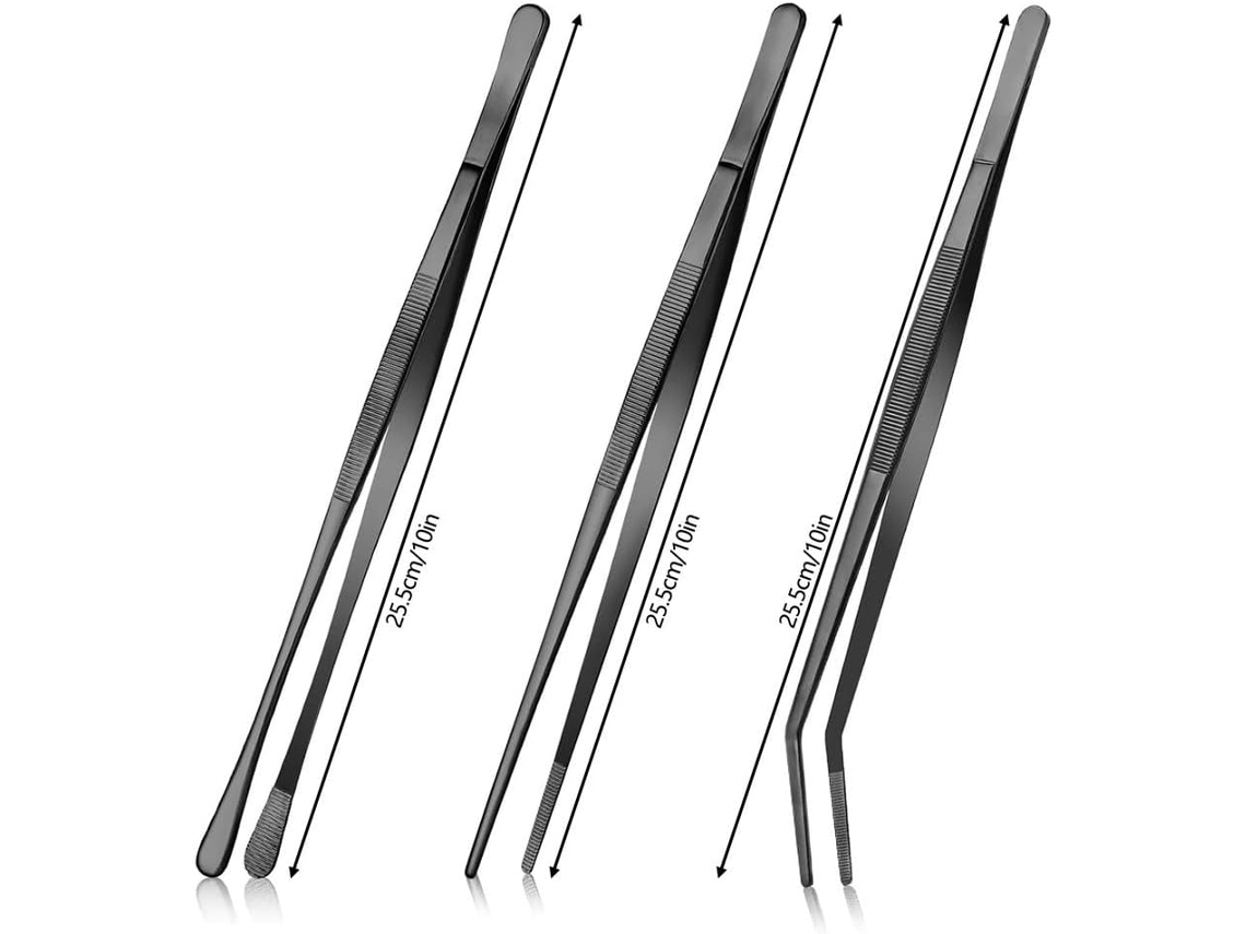 Conjunto De 3 Pinças Cozinha Facaiio Pretas 25, 4cm Em Aço Inoxidável 430com Pontas De Formatos Variados E Cabo