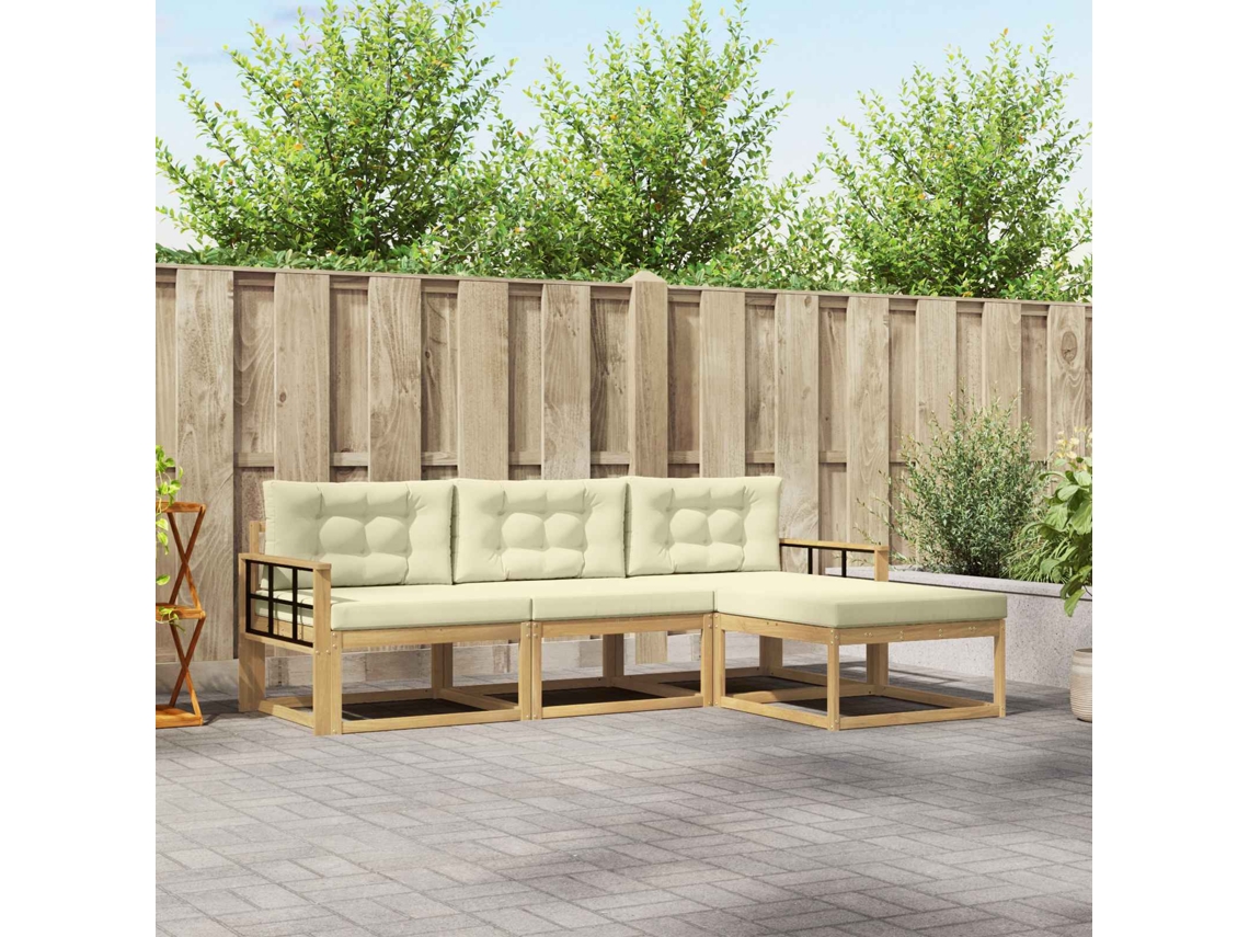 Vidaxl Conjunto De Sofás Para Exterior 4 Pcs Branco E Creme Poliéster