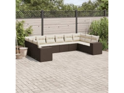 10 unidades Conj. Sofás Jardim Com Almofadões Vime Pe Castanho Dkd Home Decor