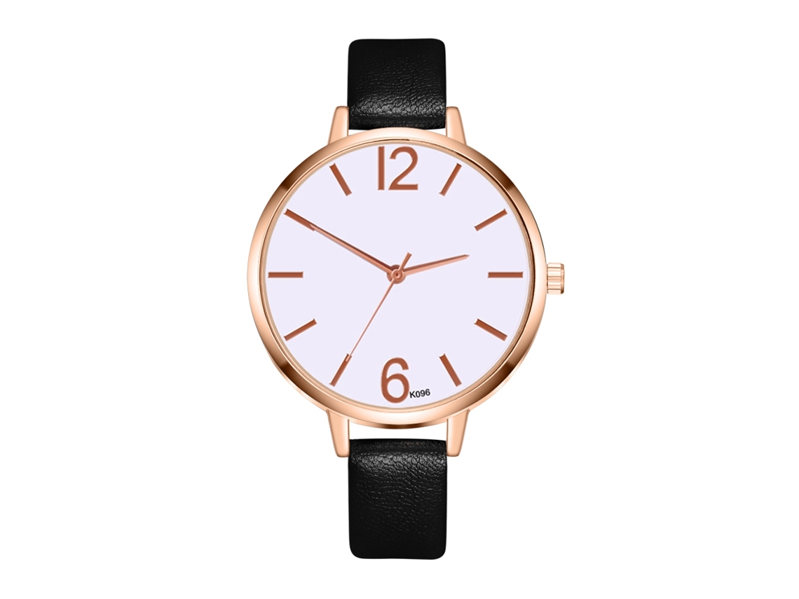Relógio de Pulso Feminino de Moda com Pulseira de Couro Pu Mostrador Redondo Quartz Preto