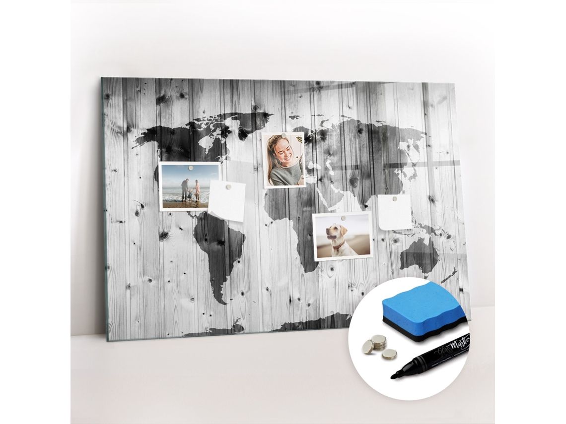 Quadro Magnético De Parede Mapa-múndi Em Madeira Para A Cozinha Espelharte (90x60 Cm)