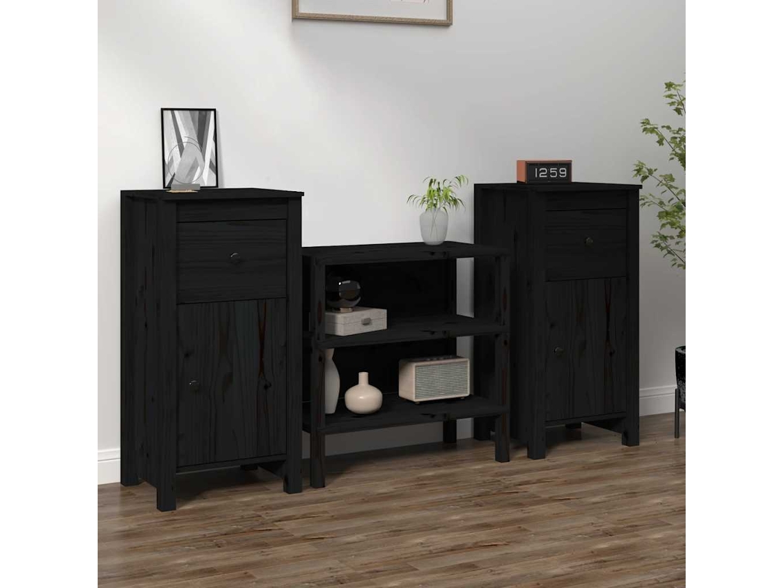 Vidaxl Aparadores 2 Pcs 40x35x80 Cm Madeira De Pinho Maciça Preto