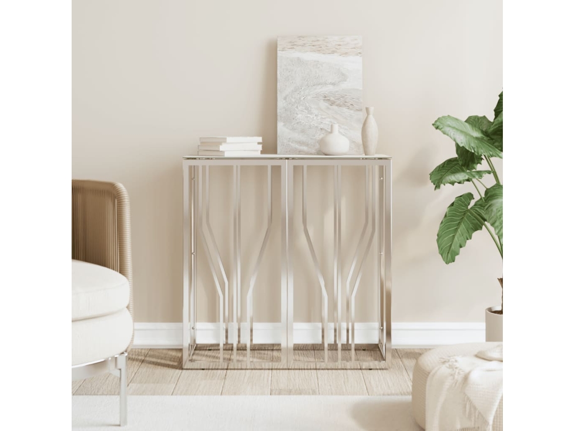 Vidaxl Mesa Consola 70x30x70 Cm Aço Inoxidável E Vidro Prateado