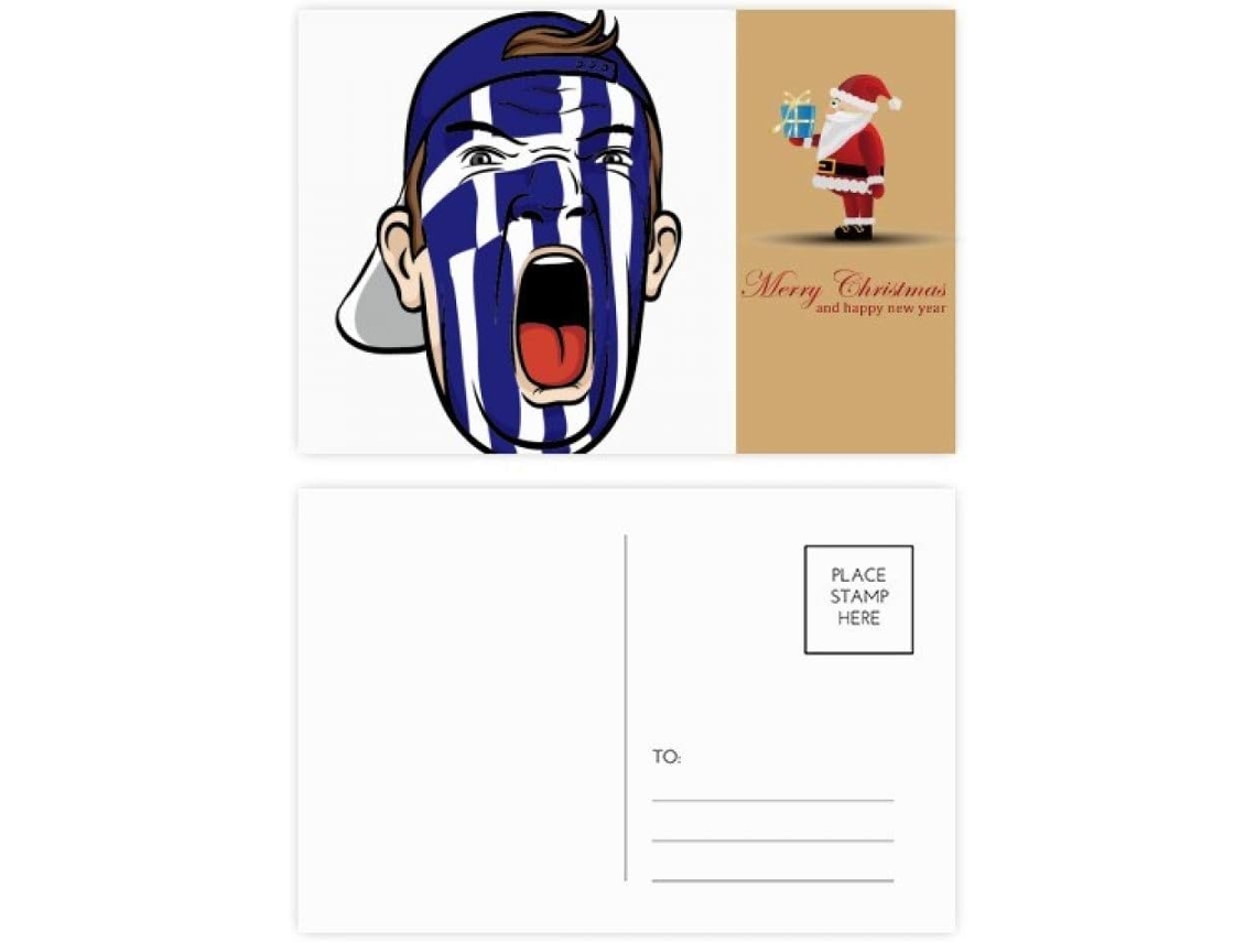 Conjunto de 20 Máscaras Faciais com a Bandeira da Grécia e o Papai Noel. 14,6 X 9,8 Cm