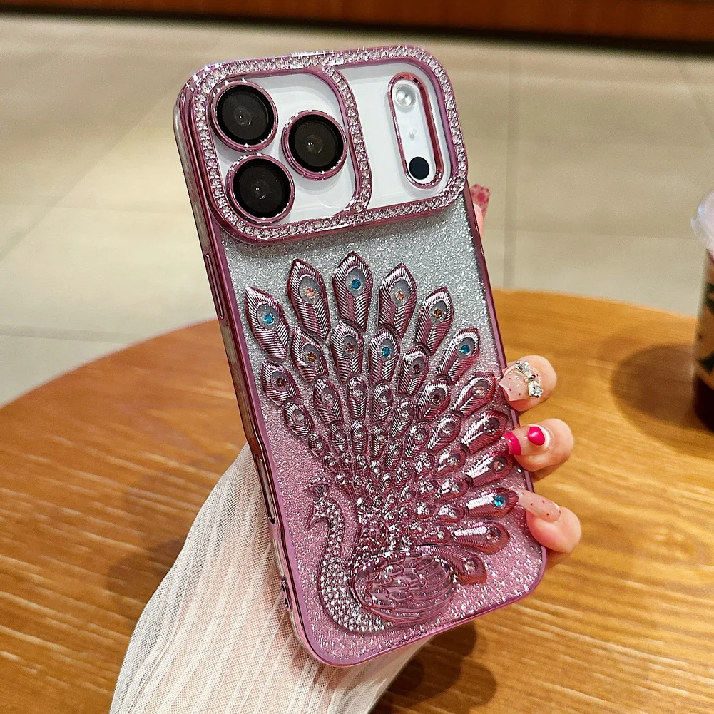 Capa Para Celular Com Anel De Lente Com Glitter E Moldura Folheada (rosa 15pro)