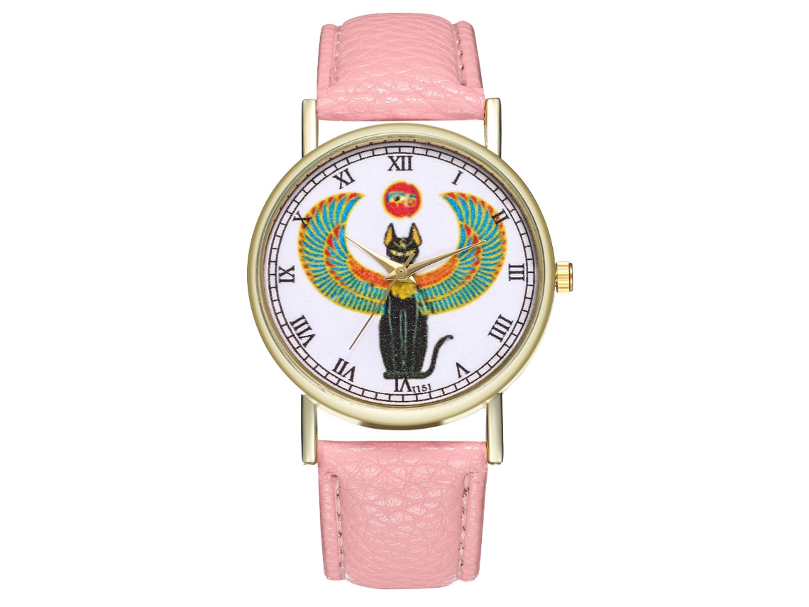 Relógio de Pulso Analógico de Quartzo Unissex com Pulseira Pu Estilo Clássico Rosa