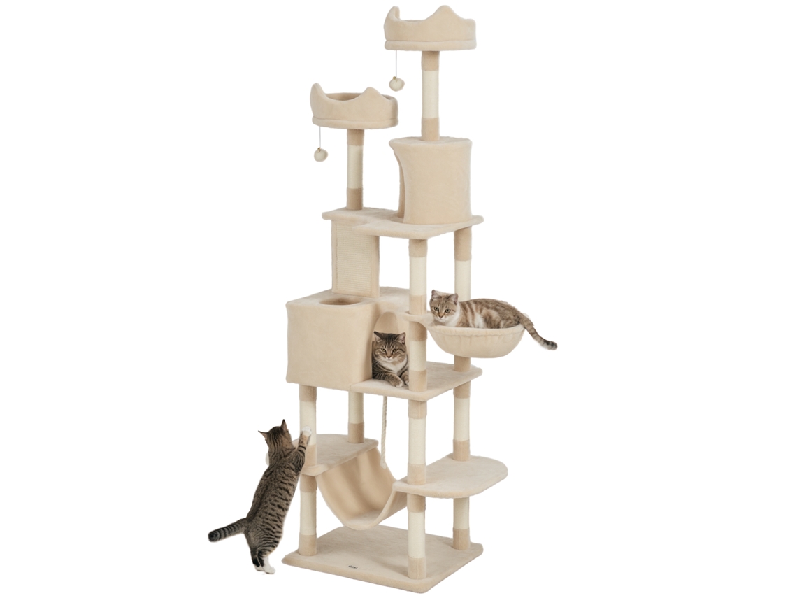 Torre Starter For Bege Cats Large High 173 Cm com Plataformas, Cavern Balls, Suspensão e Rede