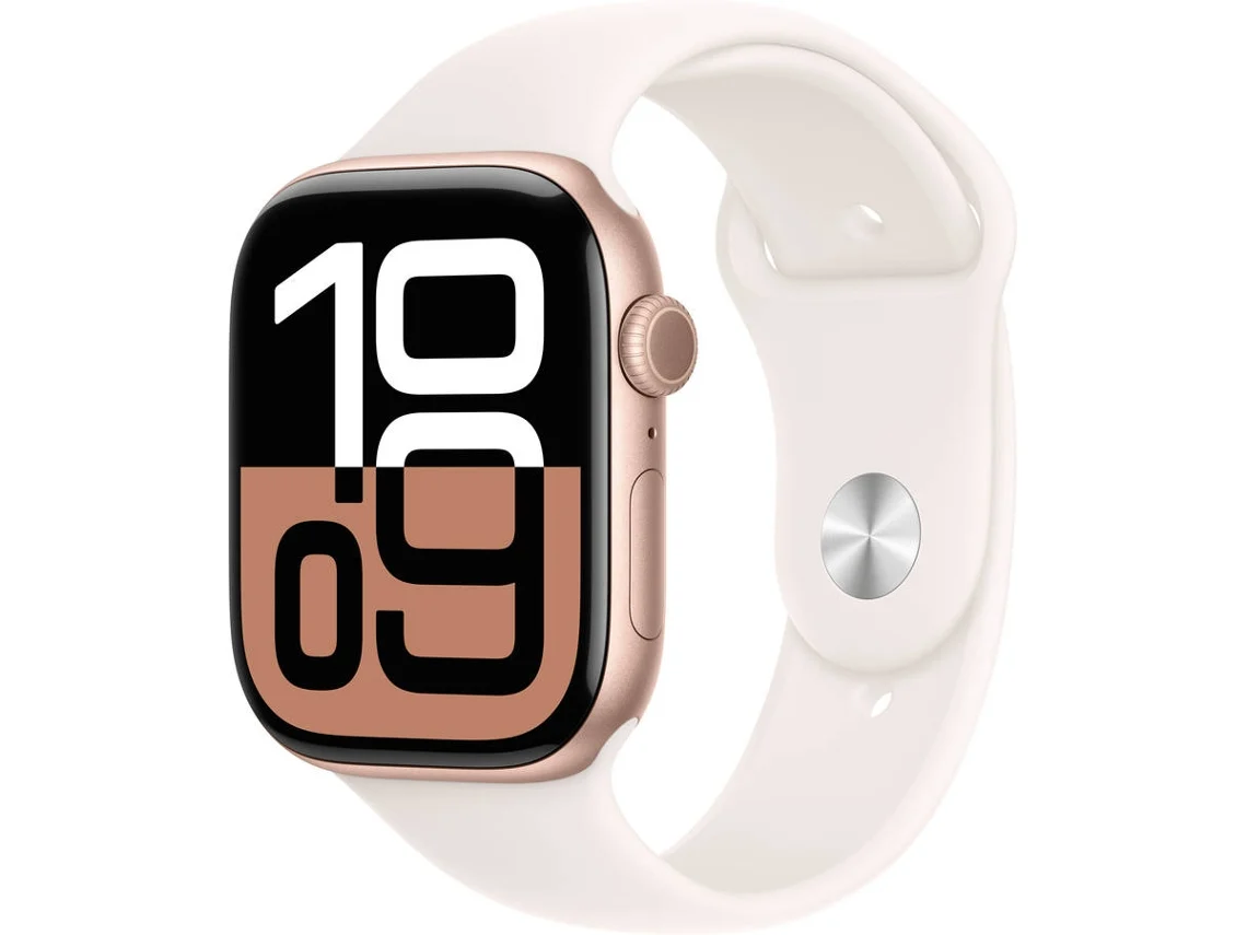 APPLE Watch Series 10 GPS + Cellular 46mm Alumínio Rosa-Dourado com Bracelete Desportiva Rosa Leve (Tamanho - S/M)