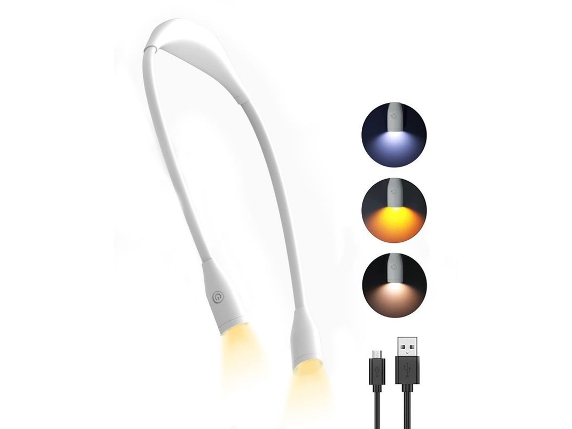 2026 luz de Leitura para Pescoço com 3 Cores e Brilho Ajustável, Recarregável e Leve (branco)