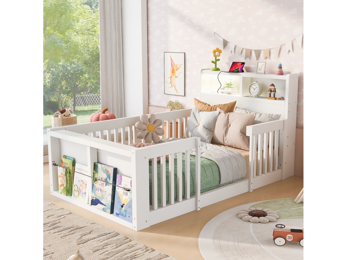 Cama De Madeira Branca 90x190 Cm