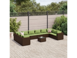 Vidaxl 11 Pcs Conjunto Lounge Jardim C/ Almofadões Vime Pe Castanho
