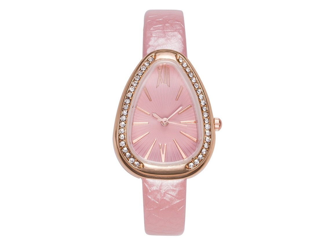 Relógio de Pulso Feminino Analógico de Quartzo com Display Redondo Estilo Moderno Rosa