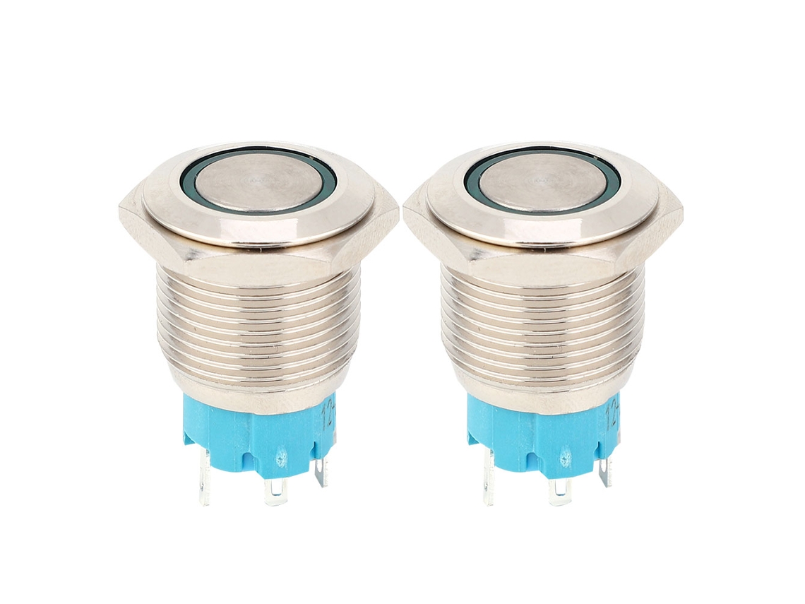 2pcs Interruptor De Botão Push 12~24vdc 16mm Auto-bloqueio Metal Com Luz Verde 1no 4pin