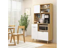 Despensa Alta Mista Madeira Branco 93x40x180 Cm 3 Portas Gaveta Bancada Micro ondas Suporte Panos Cozinha ZIWEI STORE