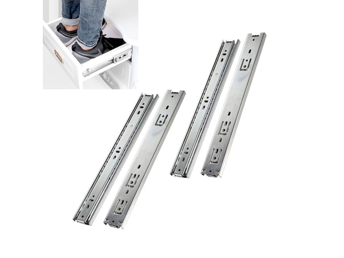 2 Corrediças Telescópicas Para Gavetas, 300 Mm, Carga Máxima De 45 Kg, Com Rolamentos De Esferas, Para Armários De Cozinha, Cor Prata