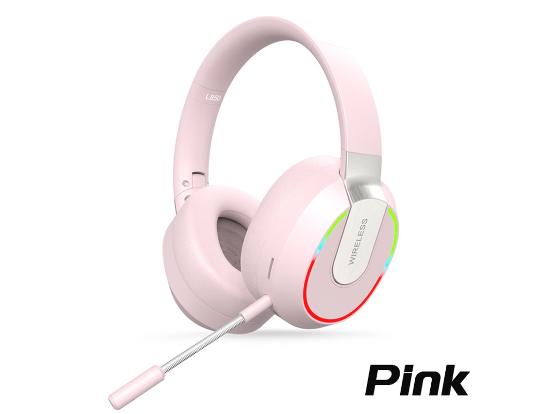 Fones De Ouvido Bluetooth Sem Fio (rosa) Com Luz Led, Cancelamento De Ruído Passivo Hifi E Microfone.