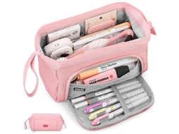 2026 estuche de Lápices Grande Linjou, Estuche de Plumas Con Cremallera, Diseño Único Rosa, Múltiples Compartimentos Y Asa Portátil