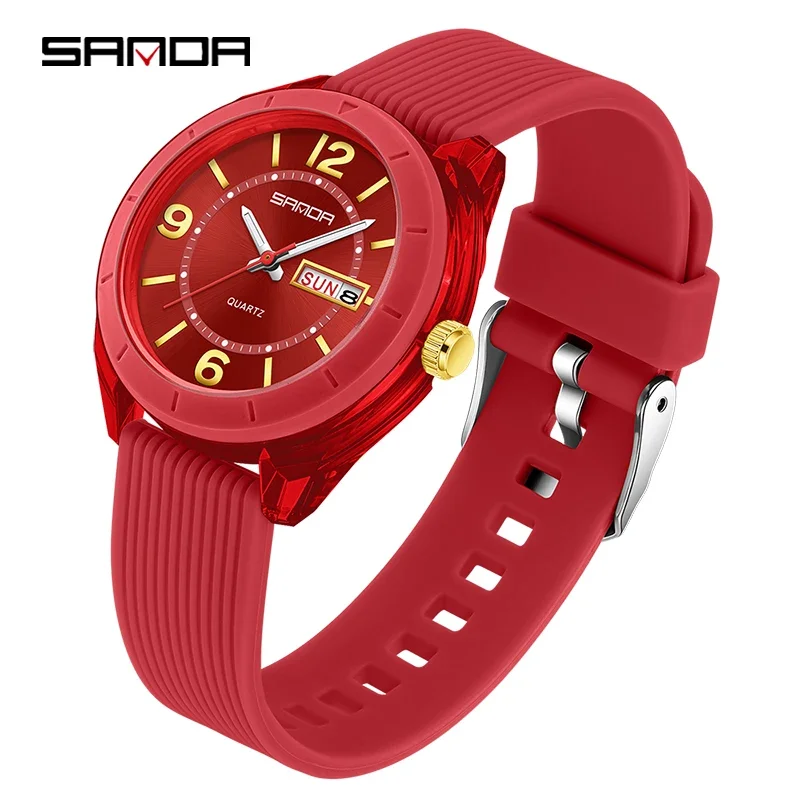 Relógio Feminino de Quartzo , Resistente À Água, com Exibição Automática de Data e Dia da Semana. MDUG (vermelho)