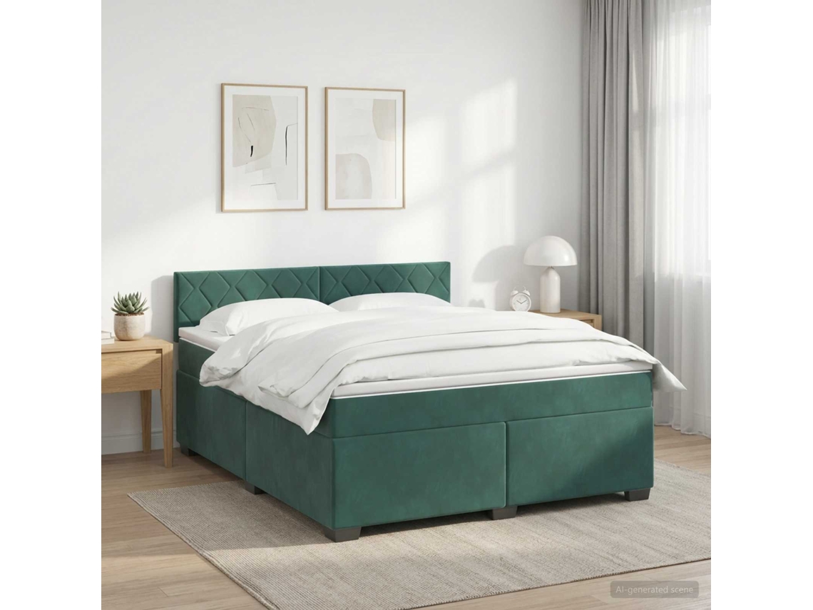 Vidaxl Cama Box Spring Com Colchão Verde-escuro 140 X 190 Cm Veludo