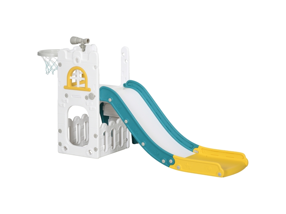 Escorregador 4em1 Cesta Basquete Telescópica Escalada Amarelo 70x177x92cm