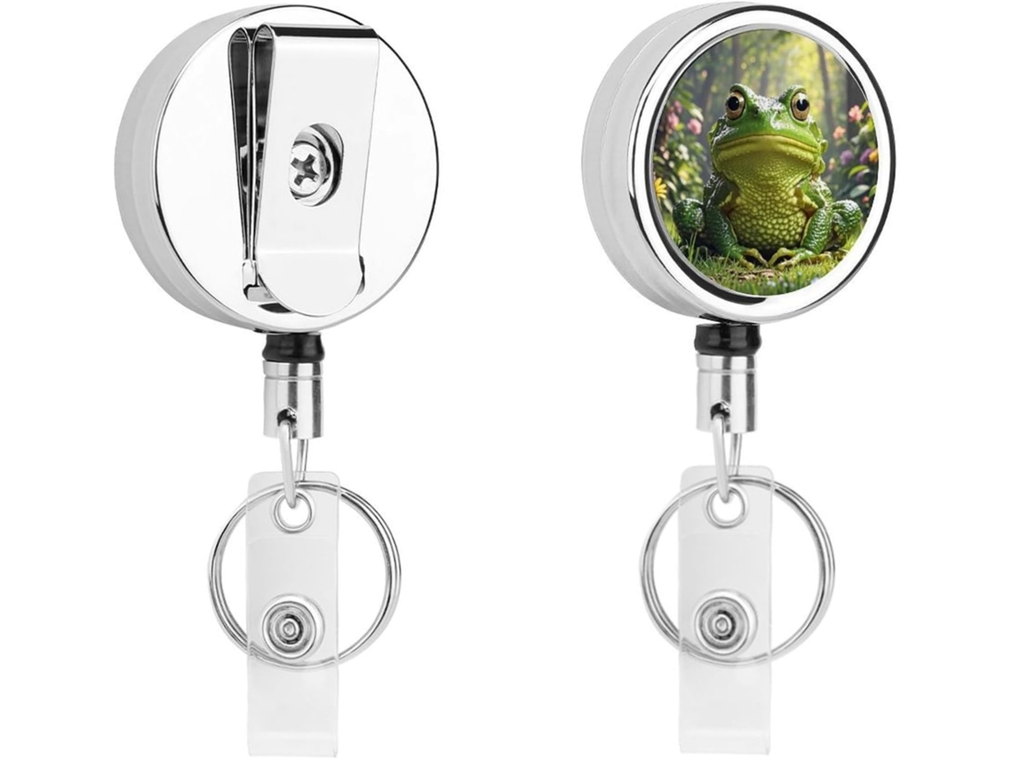 Porta Crachá Em Formato De Sapo, Compacto E Leve, Retrátil, Em Metal, Com Clipe E Chaveiro Ideal Enfermeiros