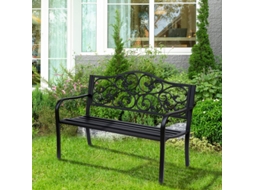 Banco De Jardim 3 Lugares Em Aço Com Braços Em Ferro Fundo Preto 127x60x89cm Para Jardim, Terraço E Varanda Quenty
